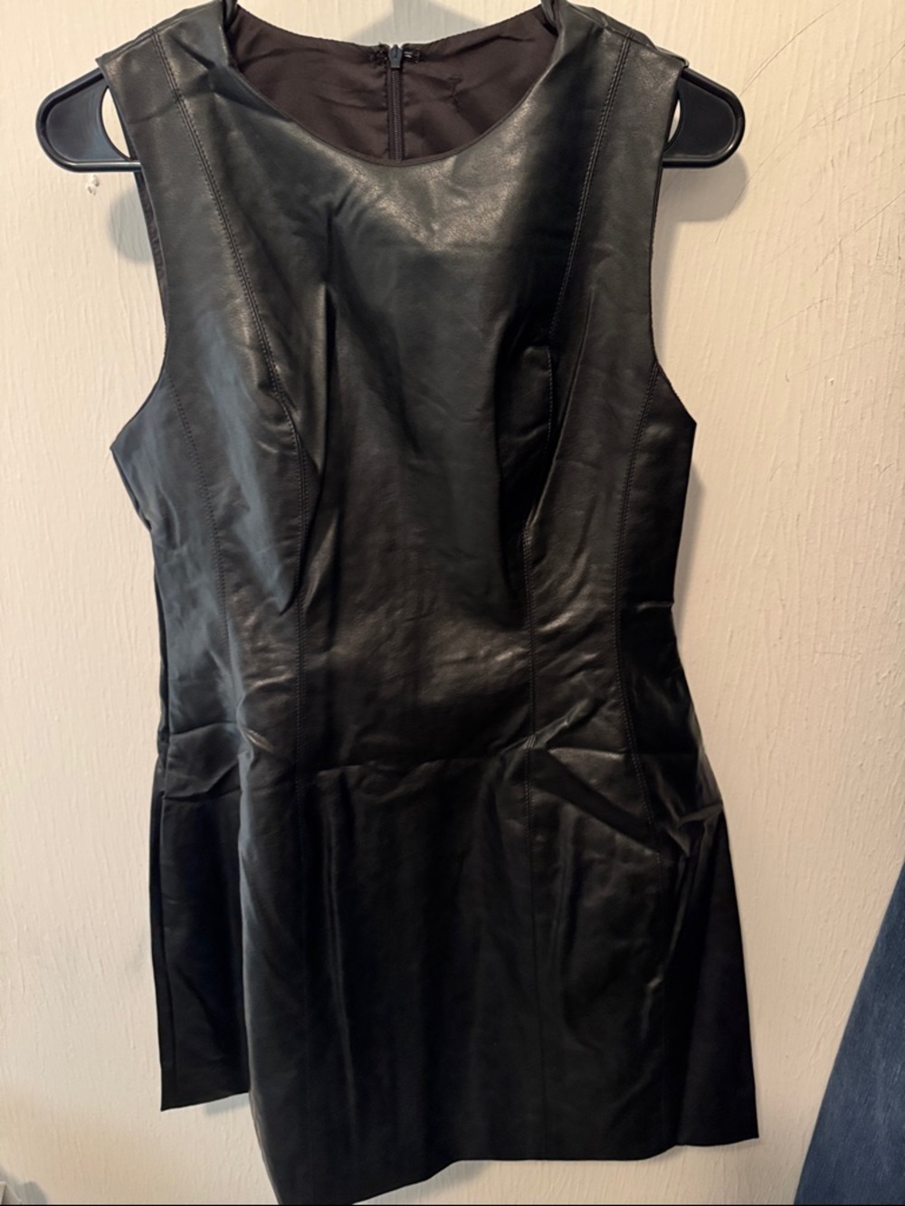 Sleeveless Black Faux Leather Sheath Dress